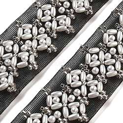 Polyester Lace Trims, with ABS Imitation Pearl Beads and Glass, Black, 1-1/8 inch(30mm)(OCOR-A007-04)