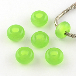 Imitation Cat Eye Resin European Beads, Large Hole Rondelle Beads, Lawn Green, 13~14x7~7.5mm, Hole: 5mm(RPDL-S001-08)