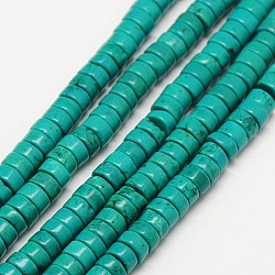 Natural Howlite Beads Strands, Heishi Beads, Flat Round/Disc, Dyed, Dark Cyan, 6x2.5~3mm, Hole: 1mm, about 133~153pcs/strand, 15.7 inch(X-G-N0132-03-6mm)