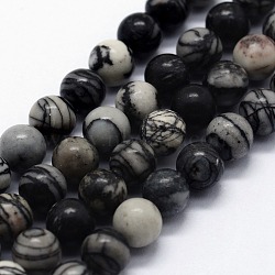 Natural Black Silk Stone/Netstone Beads Strands, Round, 6~6.5mm, Hole: 0.5mm, about 63pcs/strand,  14.96 inch(38cm)(X-G-I199-11-6mm)