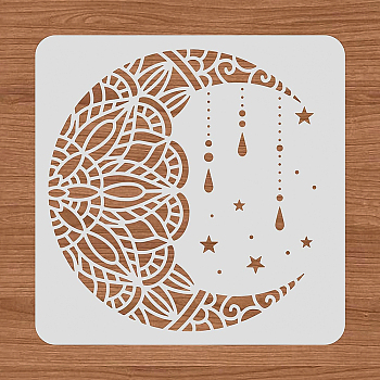 Large Plastic Reusable Drawing Painting Stencils Templates, for Painting on Scrapbook Fabric Tiles Floor Furniture Wood, Square, Moon Pattern, 300x300mm