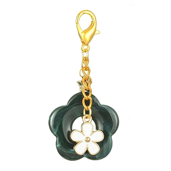 Acrylic Flower Pendants Decorations, Alloy Enamel and Alloy Lobster Claw Clasps Charms, Dark Slate Gray, 356mm