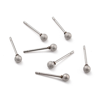 201 Stainless Steel Textured Ball Stud Earrings, Post Earrings with 304 Stainless Steel Pin for Women , Stainless Steel Color, 14x3mm, Pin: 0.7mm