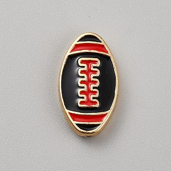 Zinc Alloy Enamel Beads, Golden, Rugby, Black, 19x11x3.5mm, Hole: 1.6mm