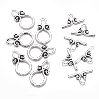Ring Tibetan Style Alloy Toggle Clasps, Lead Free and Cadmium Free, Ring: 12x20mm, Bar: 18mm, Hole: 3mm, Antique Silver, Ring: 12x20mm, Bar: 18mm, Hole: 3mm