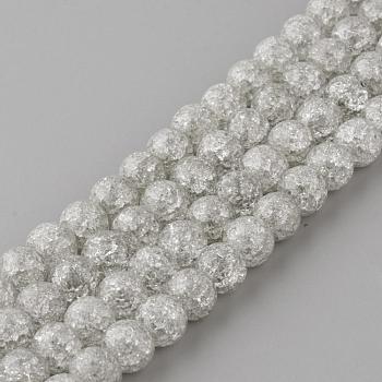 Synthetic Crackle Quartz Beads Strands, Round, Dyed, Light Grey, 6mm, Hole: 1mm, about 66pcs/strand, 15.7 inch
