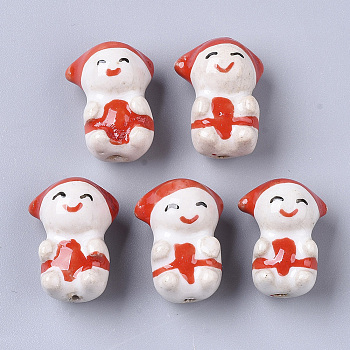 Handmade Porcelain Beads, Famille Rose Style, Sheep, Red, 21~22x15.5~16.5x13mm, Hole: 1.6mm