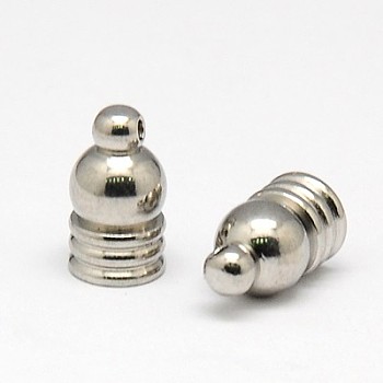201 Stainless Steel Cord Ends, Stainless Steel Color, 12x7mm, Hole: 1mm, Inner Diameter: 5mm