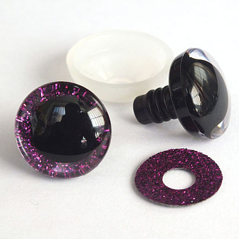Plastic Safety Craft Eye, with Spacer, PU Sequins Ring, for DIY Doll Toys Puppet Plush Animal Making, Dark Orchid, 12mm