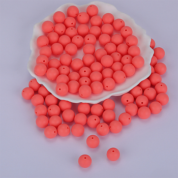 Round Silicone Focal Beads, Chewing Beads For Teethers, DIY Nursing Necklaces Making, Orange Red, 15mm, Hole: 2mm