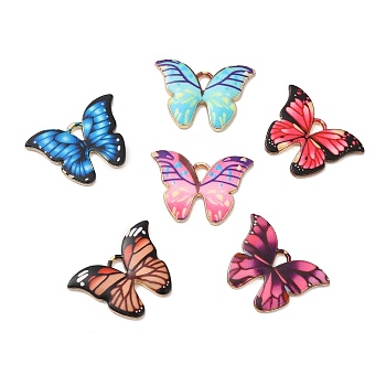 Alloy Enamel Pendants, Long-Lasting Plated, Cadmium Free & Nickel Free & Lead Free, Golden, Butterfly Charm, Mixed Color, 15.5x21.5x1.6mm, Hole: 3.5X2mm