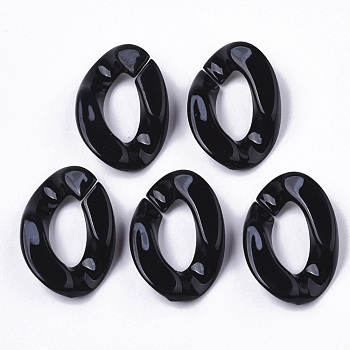 Opaque Acrylic Linking Rings, Quick Link Connectors, for Curb Chains Making, Twist, Black, 30x21x6mm, Inner Diameter: 16x8mm