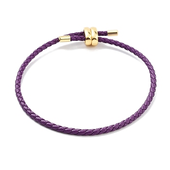 Braided Round Imitation Leather Bracelets Making, with Golden Tone Brass Beads, Dark Orchid, Inner Diameter: 2-7/8 inch(7.45cm)