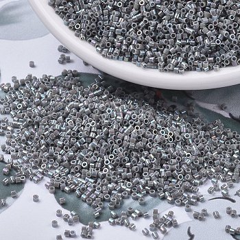 MIYUKI Delica Beads Small, Cylinder, Japanese Seed Beads, 15/0, (DBS0168) Opaque Gray AB, 1.1x1.3mm, Hole: 0.7mm, about 3500pcs/10g