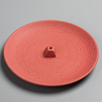 Porcelain Incense Burners, Flat Round Incense Holders, Home Office Teahouse Zen Buddhist Supplies, Orange Red, 140x22mm