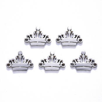 201 Stainless Steel Links Connectors, Laser Cut, Crown, Stainless Steel Color, 13x17x1.5mm, Hole: 1.6mm