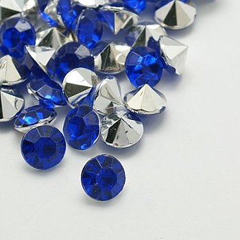 Imitation Taiwan Acrylic Rhinestone Pointed Back Cabochons, Faceted, Diamond, Medium Blue, 4.5x3mm