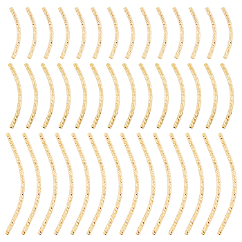 60Pcs 3 Style Brass Tube Beads, Long-Lasting Plated, Curved Beads, Tube, Real 24K Gold Plated, 20~39x1.5mm, Hole: 0.8mm, 20pcs/style