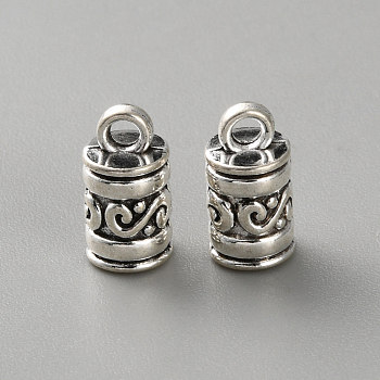 Tibetan Style Alloy Cord Ends, Column, Antique Silver, 12.5x7mm, Hole: 2mm