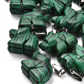 Synthetic Malachite Pendants, with 201 Stainless Steel Finding, Bear, 18~19x22~23x9~10mm, Hole: 4x8mm