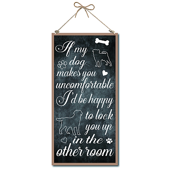 Printed Wood Hanging Wall Decorations, for Front Door Home Decoration, with Jute Twine, Rectangle with Word, Black, 30x15x0.5cm, Rope: 40cm