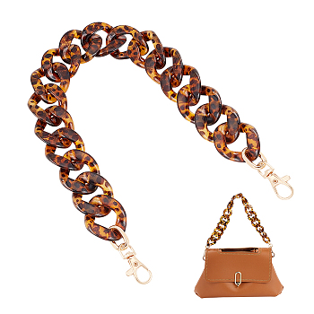 Leopard Print Pattern Acrylic Curb Chain Bag Handles, with Alloy Swivel Clasps, for Bag Replacement Accessories, Saddle Brown, 47.7cm