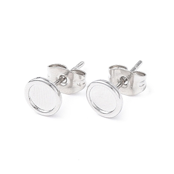 304 Stainless Steel Stud Earring Finding, Earring Settings, Flat Round, Stainless Steel Color, Tray: 5mm, 6.5mm, Pin: 0.8mm