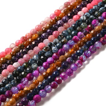 Natural Fire Crackle Agate Beads Strands, Dyed, Faceted, Round, Mixed Color, 4mm, Hole: 1mm, about 90pcs/strand, 15 inch