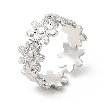 304 Stainless Steel Sunflower Open Cuff Ring for Women, Stainless Steel Color, US Size 6 1/2(16.9mm)