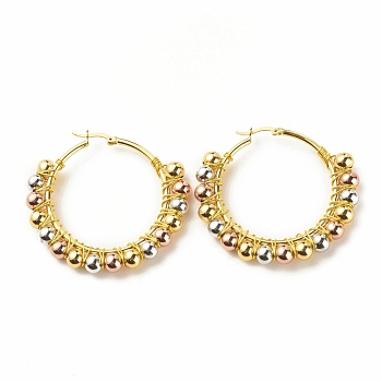 Real 18K Gold Plated Big Circle Hoop Earrings, Round Beads Wire Wrap Hoop Earrings for Women, Colorful, 48x51x6mm, Pin: 1.4x0.4mm