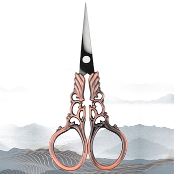 Stainless Steel Scissors, Embroidery Scissors, Sewing Scissors, with Zinc Alloy Handle, Hollow, Red Copper, 114x52mm