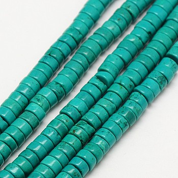 Natural Howlite Beads Strands, Heishi Beads, Flat Round/Disc, Dyed, Dark Cyan, 6x2.5~3mm, Hole: 1mm, about 133~153pcs/strand, 15.7 inch