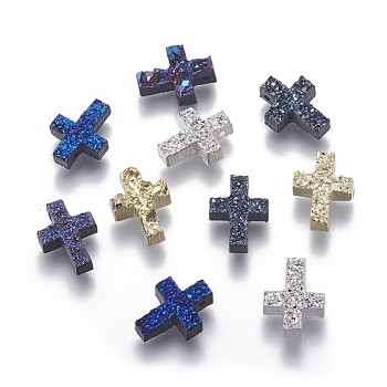 Imitation Druzy Gemstone Resin Beads, Cross, Mixed Color, 11.7x9x3.3~3.7mm, Hole: 1.2mm
