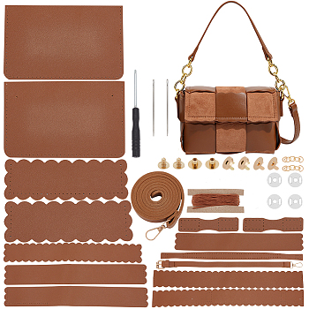 DIY PU Leather Braided Women's Crossbody Handbag Making Kits, including Fabrics, Chain Crossbody Strap, Magnetic Clasps, Screwback Rivets, Screwdriver, Thread, Needle, Camel