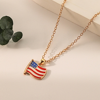 Alloy Pendant Necklaces, Flag, for Independence Day, Red, 18.11 inch(46cm)