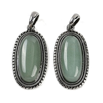 Natural Green Aventurine Pendants, Oval Charms, with Antique Silver Tone Alloy Findings, Cadmium Free & Lead Free, 40x20.5x7.5mm, Hole: 6.5x7mm