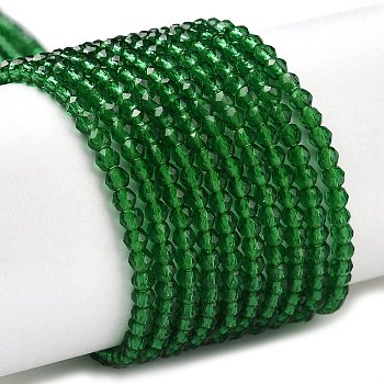 Transparent Glass Beads Strands, Faceted Round, Green, 2x2mm, Hole: 0.6mm, about 184pcs/strand, 14.49''(36.8cm)