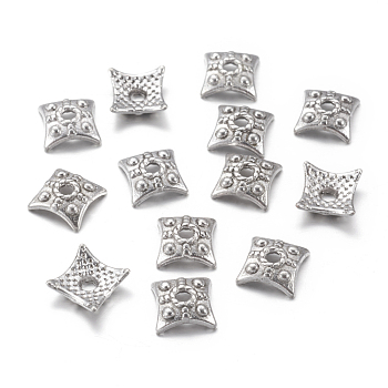 Tibetan Style Alloy Bead Caps, Lead Free, Cadmium Free and Nickel Free, Square, Antique Silver, about 7.5mm wide, 7.5mm long, 3mm thick, hole: 2mm