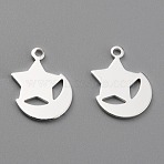 Brass Charms, Long-Lasting Plated, Star with Moon, 925 Sterling Silver Plated, 12x9.5x0.6mm, Hole: 1mm(KK-Z007-07S)
