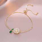 Sunflower Brass Micro Pave Cubic Zirconia Slider Bracelets, Box Chain Bracelets for Women, Golden, 10-1/4 inch(26cm)(FS-WG293B2-03)