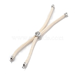 Twisted Nylon Cord Silder Bracelets, Link Bracelet Making for Connector Charm, with Long-Lasting Plated Platinum Brass Cord End & Alloy Tree of Life, Floral White, 8-3/4~8-7/8 inch(22.2~22.6cm), Hole: 2mm(DIY-B066-03P-28)
