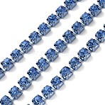 Iron Rhinestone Cup Chains, with Spool, Blue, Capri Blue, 3x3x2.5mm, about 10yards/roll(CH-A008-01C)
