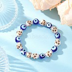 Handmade Flower Printed Porcelain Ceramic & Handmade Lampwork Evil Eye Beads Stretch Bracelets for Women, Round, Orange, Inner Diameter: 2-1/8 inch(5.45cm)(BJEW-JB12105-01)