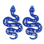 Cartoon Printed Acrylic Big Pendants, with Glitter Powder, Snake/Cobra Charms, Blue, 50x29x2mm, Hole: 1.8mm(OACR-WH0028-15D)