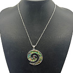 Alloy Pave Natural Colorful Abalone Shell Pendant Vintage Statement Necklaces, Platinum, Spiral(HC0064-3)