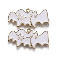Halloween Theme Alloy Enamel Pendants, White Bat, Light Gold, 13x27.5x1.5mm, Hole: 1.6mm(X-ENAM-J649-08LG-02)