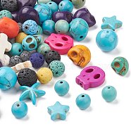 Natural Mixed Beads Sets, Natural Howlite & Lava Rock, Star & Starfish & Skull & Round, Mixed Shape, Dyed, Mixed Color, 8~15x8~12.5x4~13mm, Hole: 1.2~1.7mm, 150pcs/200g(G-XCP0009-17)