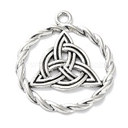 Tibetan Style Alloy Pendants, Ring with Trinity Knot Charm, Antique Silver, 34.5x30.5x2mm, Hole: 2.6mm(PALLOY-D027-16AS)