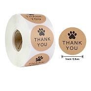 Paper Round Shape with Thank You Stickers, Adhesive Roll Sticker Labels, for Envelopes, for Embosser Stamp Sealing Certificate Stickers, Paw Print, 25mm, 500pcs/roll(PW-WG16611-01)