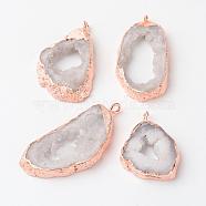 Natural Geode Agate Druzy Slice Pendants, Nuggets, with Brass Findings, Rose Gold, 18~48x28~70x6~9mm, Hole: 2mm(G-L461-04A)